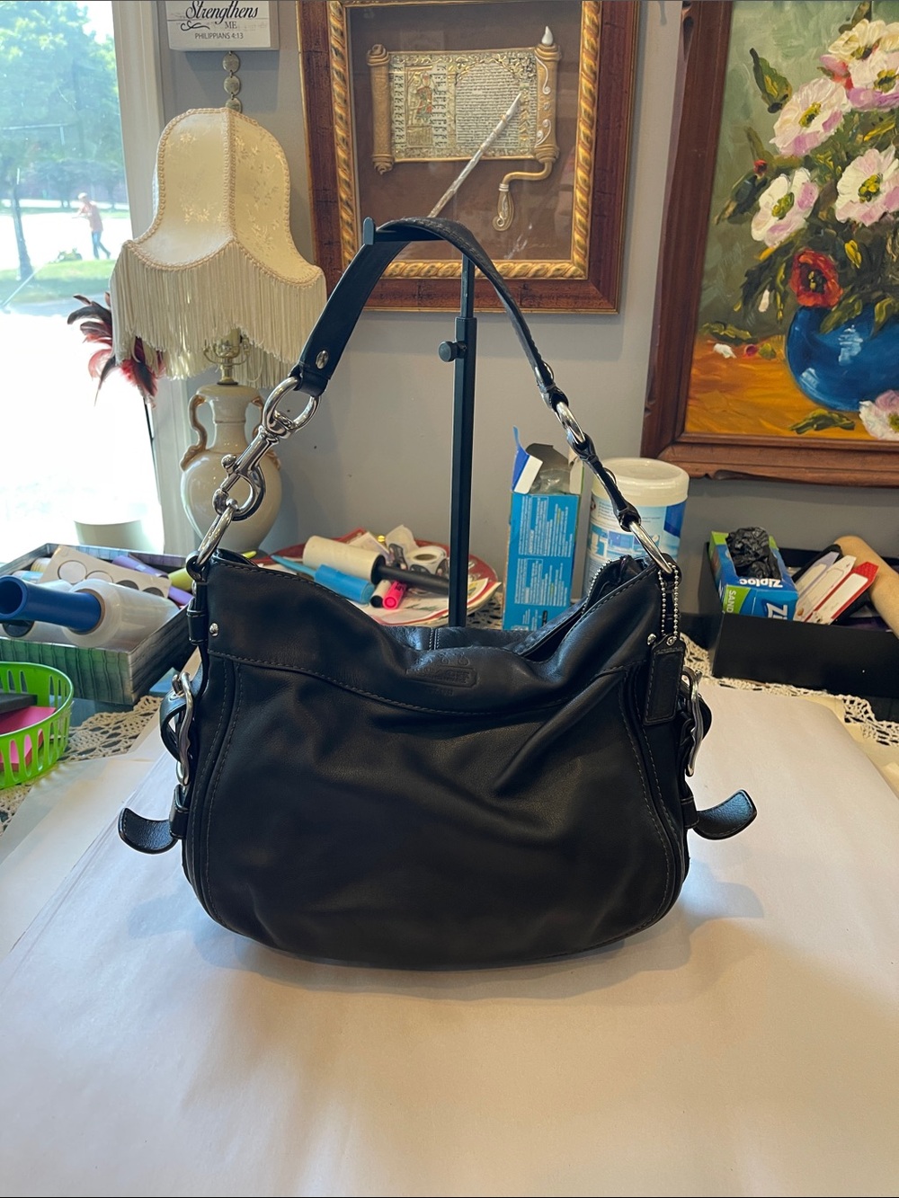 Coach butter Black Leather Shoulder Bag - Stylish Everyday Carry silver hardware